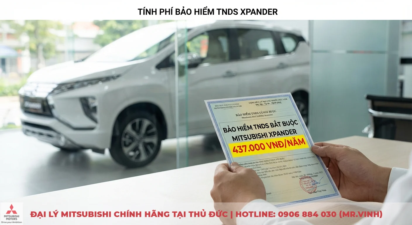 Phí bảo hiểm xe Xpander: Cách tính, loại bắt buộc & thân vỏ cập nhật 2026 2 Phí bảo hiểm TNDS bắt buộc xe Mitsubishi Xpander 437.000 VNĐ/năm, hiển thị rõ trên giấy chứng nhận
