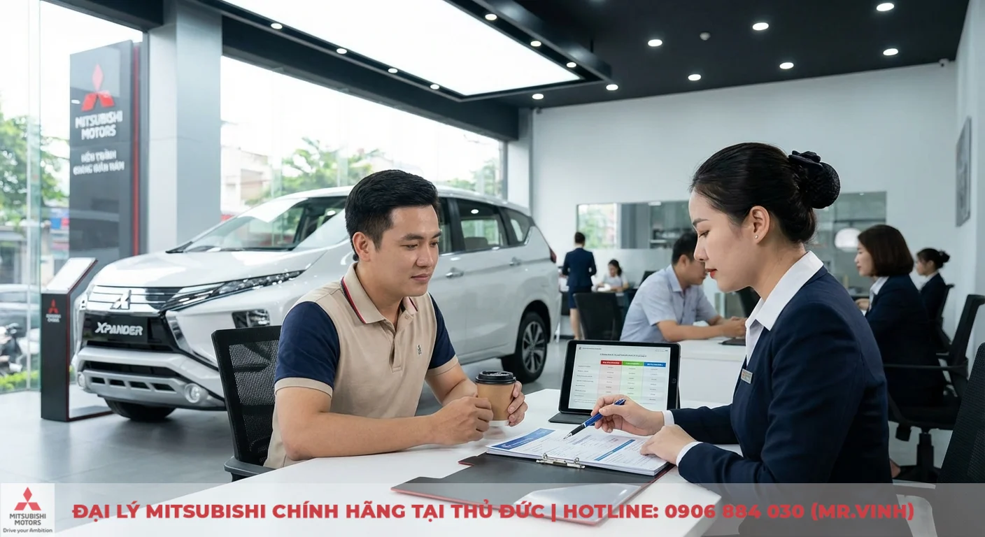 Phí bảo hiểm xe Xpander: Cách tính, loại bắt buộc & thân vỏ cập nhật 2026 3 Quy trình mua bảo hiểm Xpander khi khách hàng được tư vấn tại đại lý, xem và kiểm tra hợp đồng