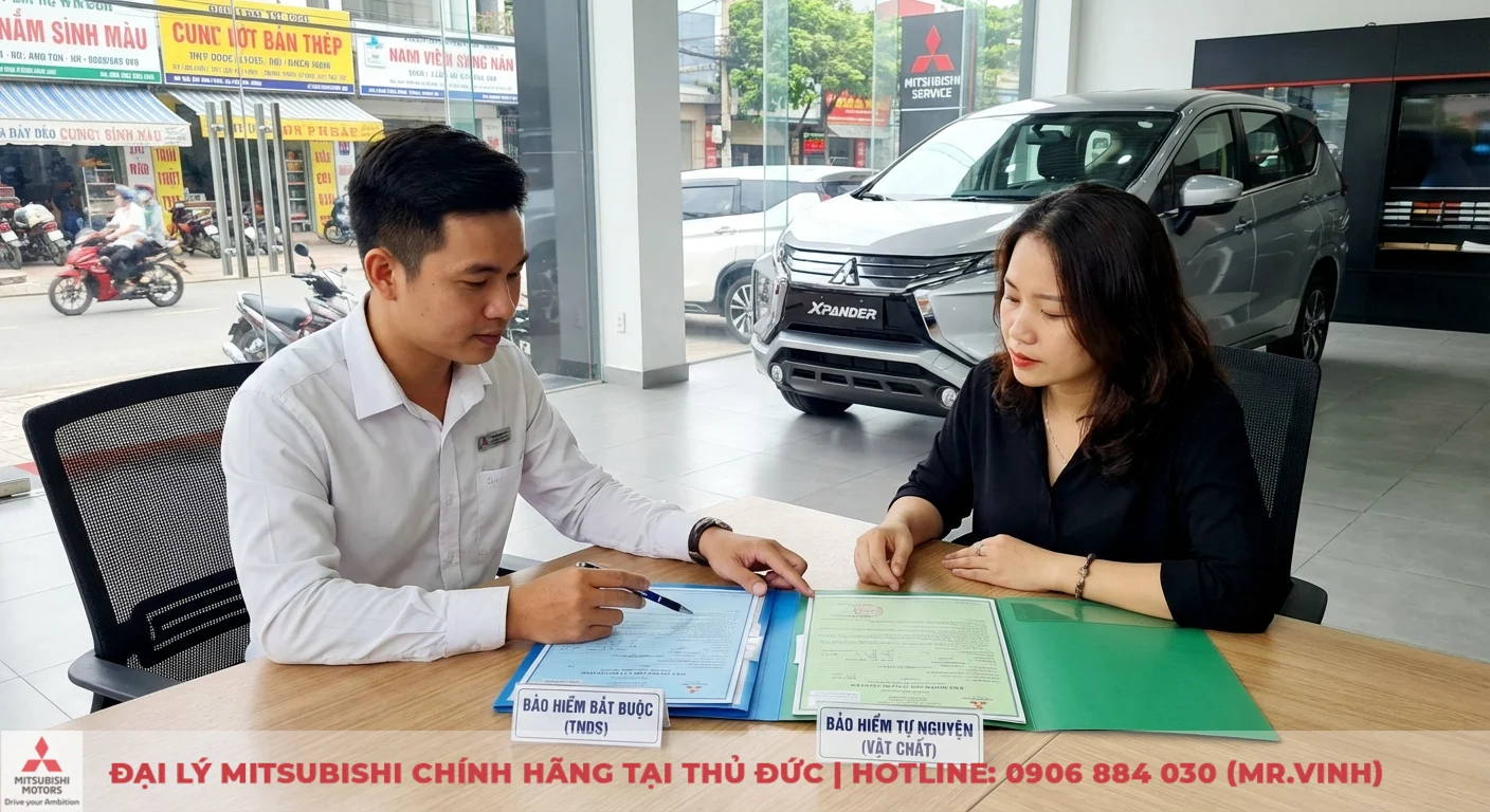 Quyền lợi khi mua bảo hiểm xe ô tô: Giải mã TNDS, vật chất & quy trình bồi thường 1 Bảo hiểm xe ô tô phân loại bắt buộc TNDS và tự nguyện vật chất được tư vấn tại showroom có xe Mitsubishi Xpander
