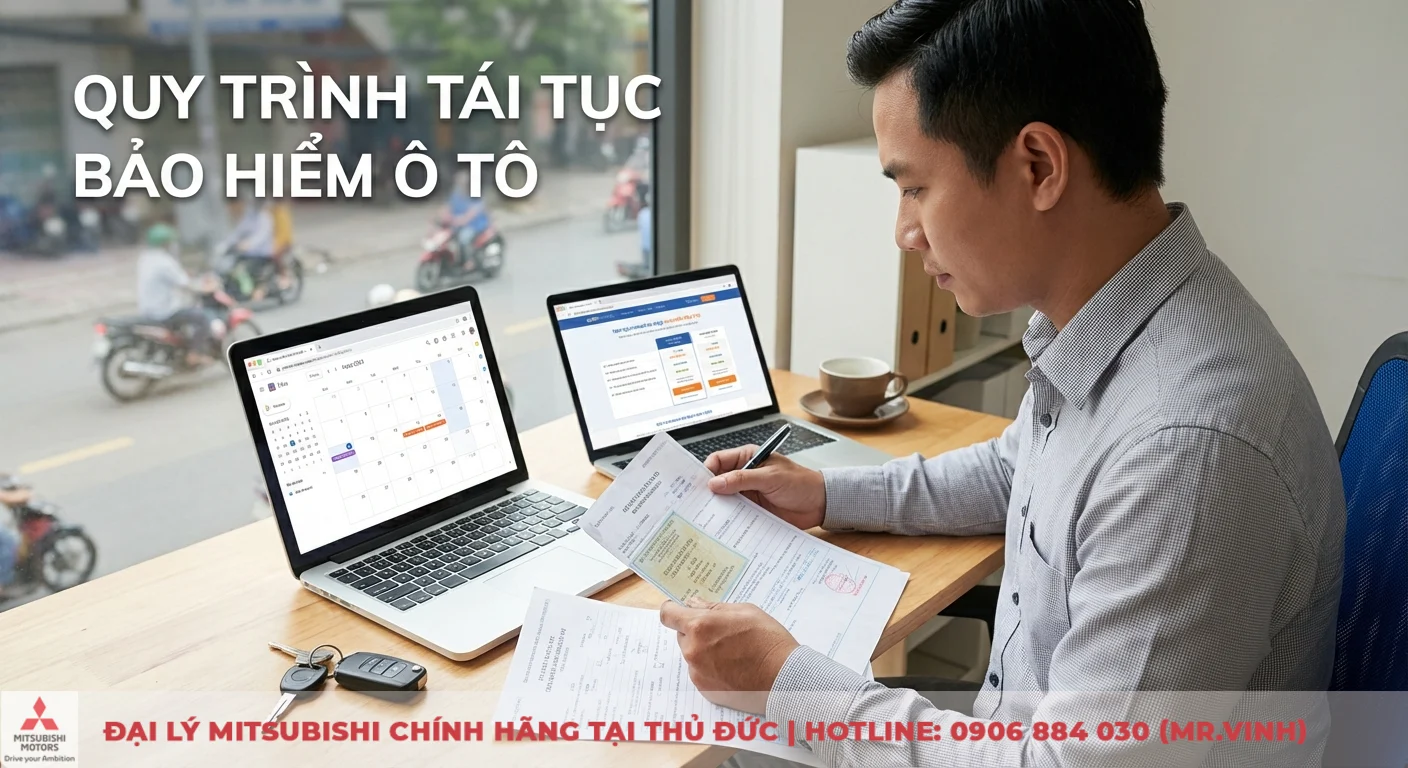 Tái tục bảo hiểm xe ô tô: quyền lợi, hồ sơ và quy trình cần biết 3 Quy trình tái tục bảo hiểm ô tô cần lên kế hoạch thời gian và chuẩn bị hồ sơ, thể hiện qua người xem tài liệu và lịch trên laptop