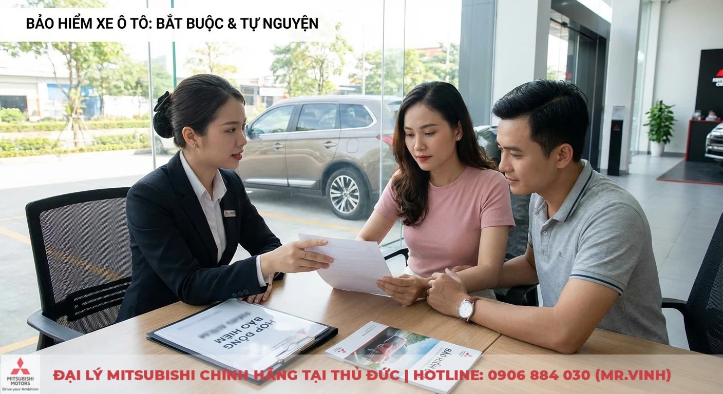 Tiền bảo hiểm xe ô tô: Chi phí, phân loại và cách chọn gói tốt nhất 1 Bảo hiểm xe ô tô gồm bắt buộc và tự nguyện được tư vấn chi tiết cho khách hàng qua tài liệu, hợp đồng tại showroom