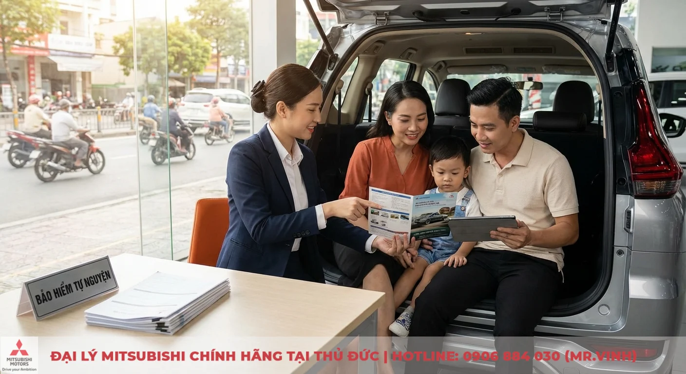 Tiền bảo hiểm xe ô tô: Chi phí, phân loại và cách chọn gói tốt nhất 3 Phân loại và chi phí bảo hiểm tự nguyện ô tô đang được tư vấn kỹ lưỡng cho gia đình tại showroom qua tài liệu và tablet