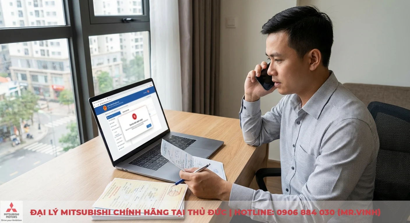 Hướng dẫn tra cứu bảo hiểm xe ô tô qua biển số online 3 Xử lý khi tra cứu bảo hiểm xe ô tô không thành công, người đàn ông gọi điện hỗ trợ với lỗi trên laptop và giấy tờ liên quan