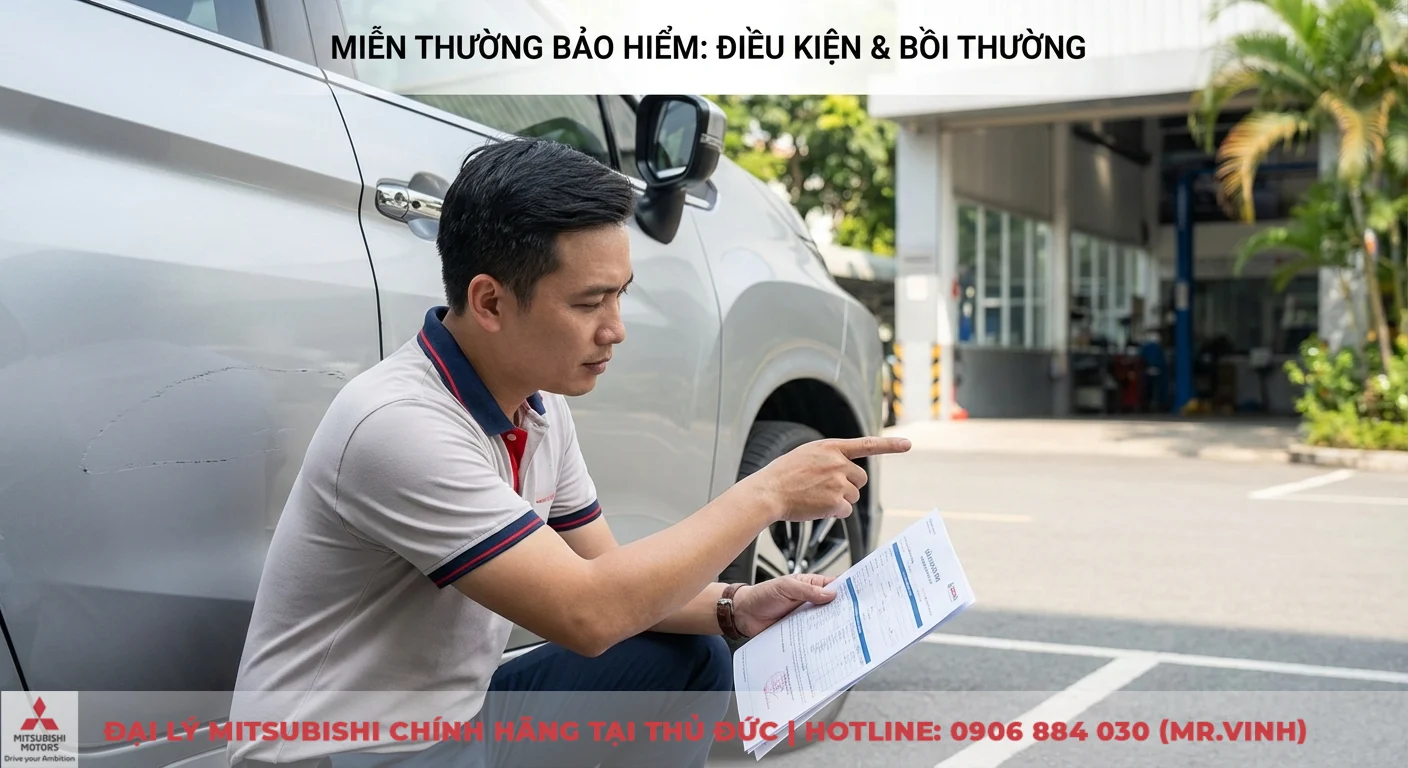 Xước xe ô tô có được bảo hiểm không: quyền lợi, hồ sơ, quy trình bồi thường 2 Miễn thường bảo hiểm xe và điều kiện bồi thường xước, người đàn ông xem xét điều khoản hợp đồng cạnh xe bị trầy