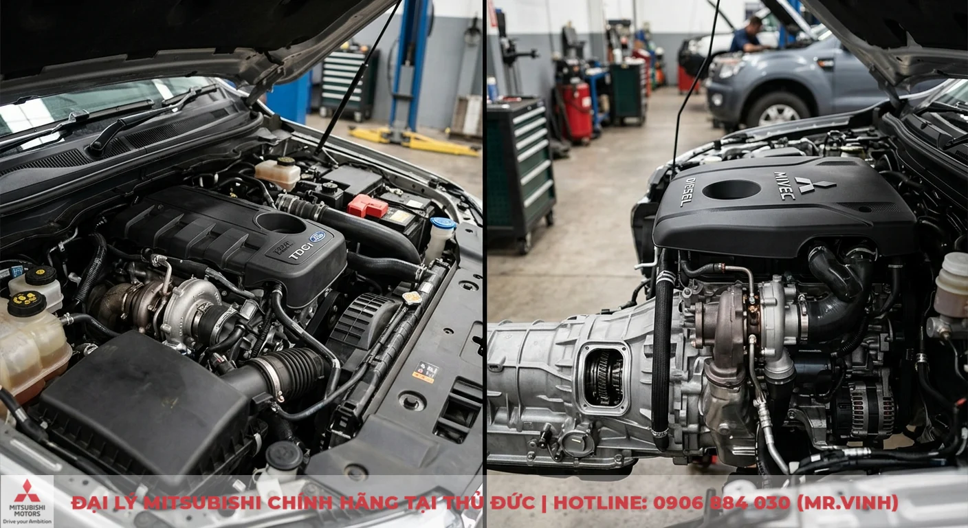 So sánh Ford Everest và Mitsubishi Pajero Sport: Chọn SUV nào? 2 So sánh động cơ Ford TDCi với hộp số 6 cấp và động cơ Mitsubishi MIVEC cùng hộp số tự động 8 cấp