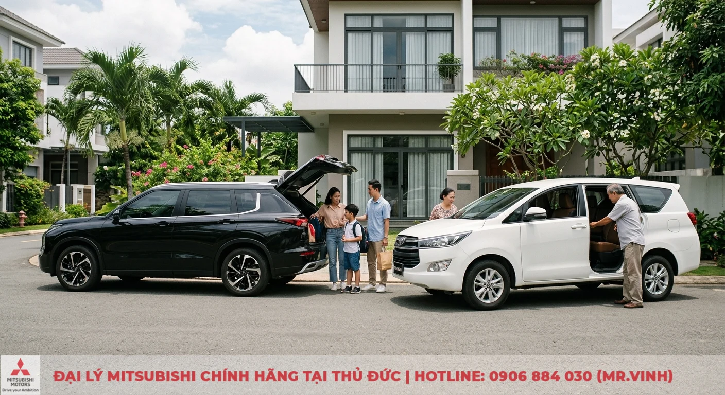 So sánh Outlander và Innova: Ưu nhược điểm, nên chọn xe nào? 1 Mitsubishi Outlander (SUV) và Toyota Innova (MPV) nổi bật sự khác biệt hai phân khúc khi được các gia đình chọn dùng