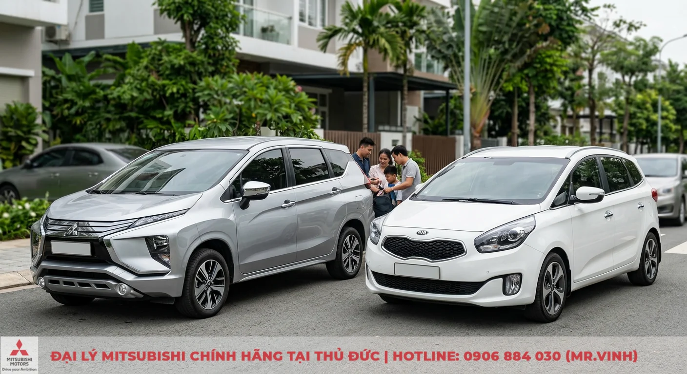 So sánh Mitsubishi Xpander và Kia Rondo: MPV 7 chỗ nào phù hợp hơn? 1 Tổng quan Mitsubishi Xpander và Kia Rondo: hai mẫu MPV tiện nghi với thiết kế đa dụng và trẻ trung, đỗ cạnh nhau
