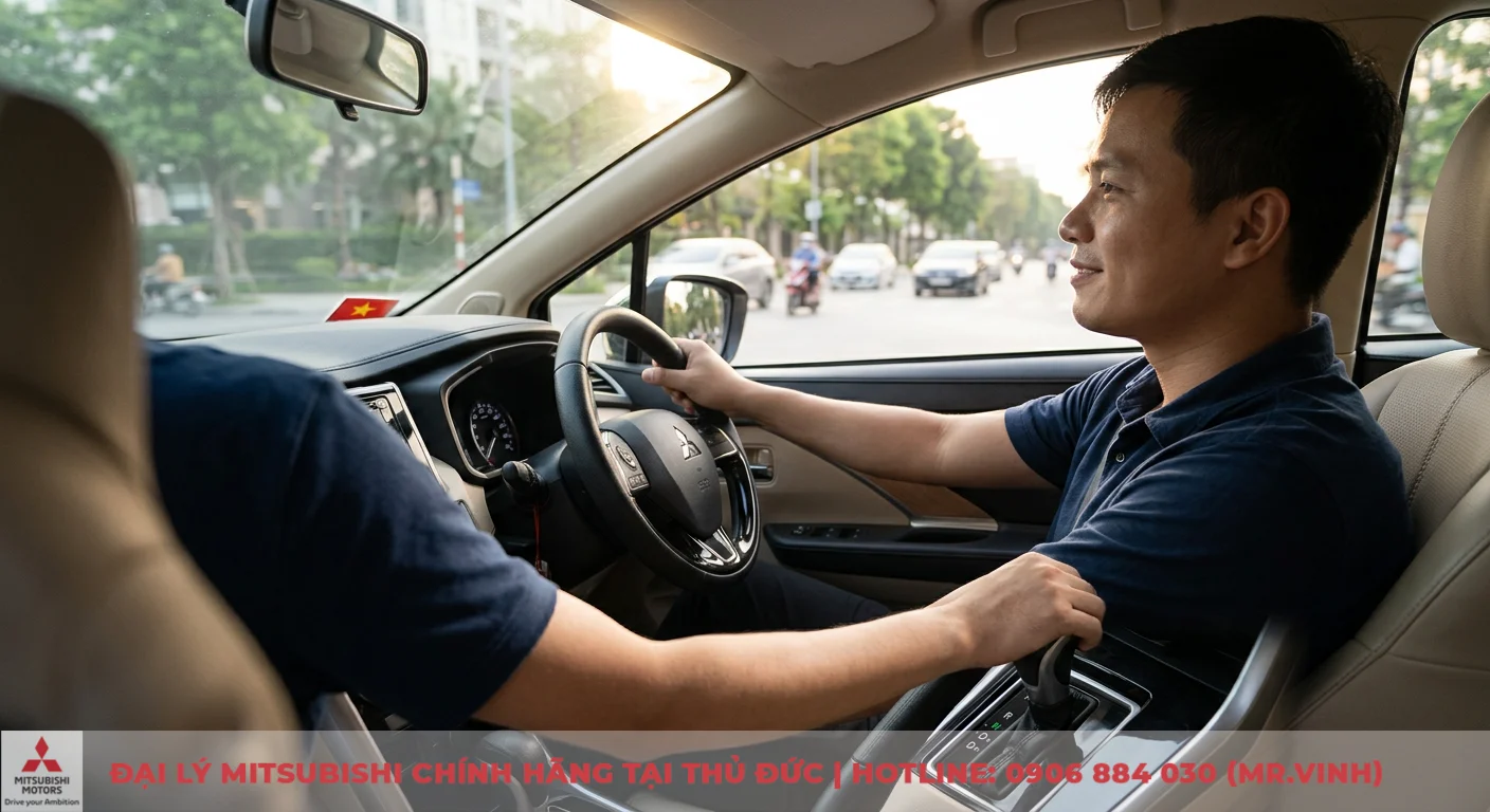 So sánh Mitsubishi Xpander MT và AT: Chọn số sàn hay tự động? 2 Cảm giác lái Xpander AT mang lại trải nghiệm thoải mái thư thái với người lái đặt tay trên cần số tự động
