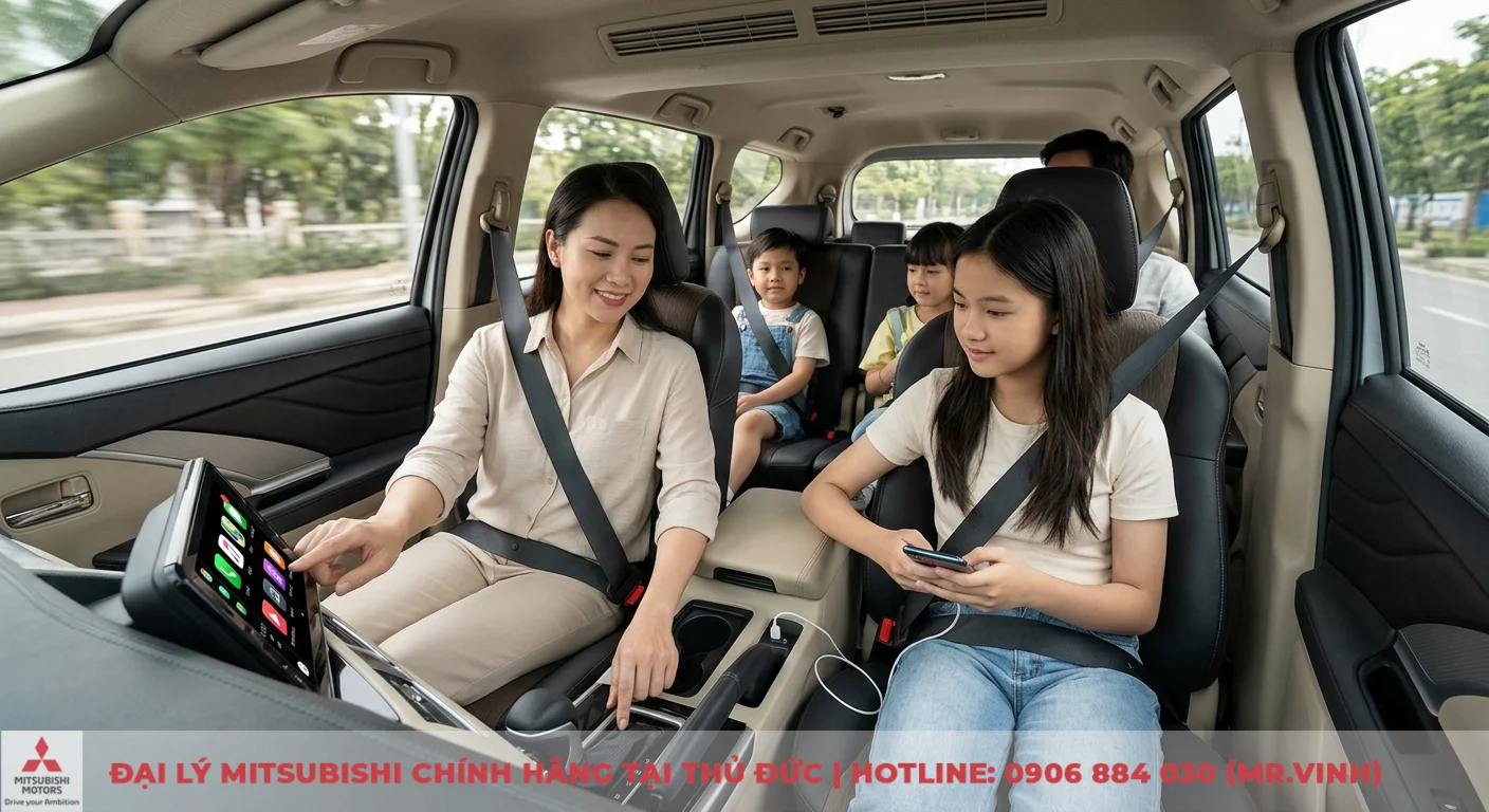So sánh Innova và Xpander: Đánh giá động cơ, an toàn và chi phí vận hành 2 Tiện nghi và không gian cabin của xe với màn hình giải trí cảm ứng lớn, cổng sạc USB cho gia đình thoải mái di chuyển